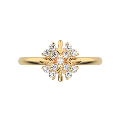 0.13 ct Round Cut Moissanite dainty Minimalist star cluster halo floral heart 14K / 18K Solid Yellow Gold everyday ring
