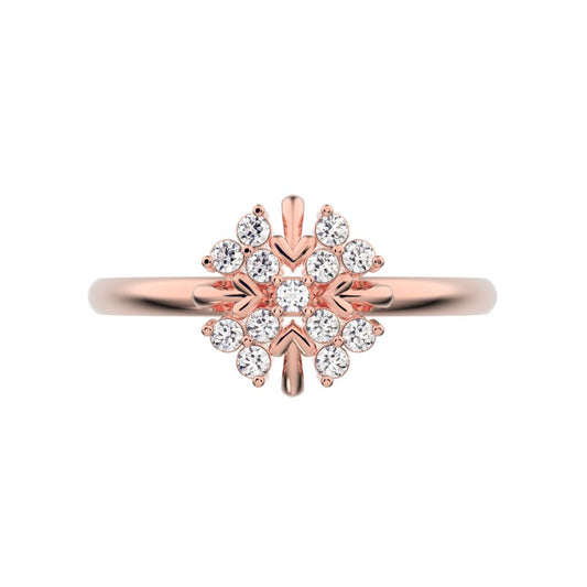 0.13 ct Round Cut Simulated Clear Diamond dainty Minimalist star cluster halo floral heart 14K / 18K Solid Rose Gold everyday ring