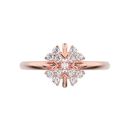 0.13 ct Round Cut Moissanite dainty Minimalist star cluster halo floral heart 14K / 18K Solid Rose Gold everyday ring