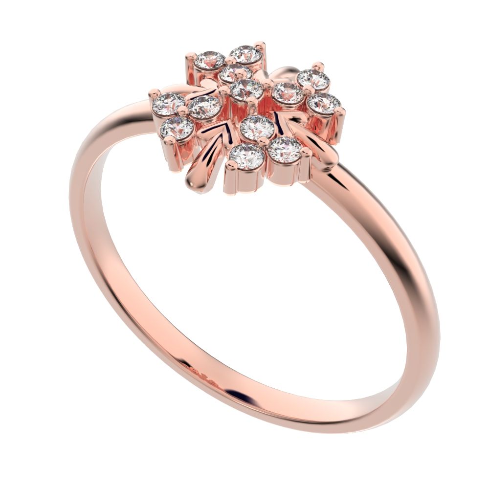 0.13 ct Round Cut Moissanite dainty Minimalist star cluster halo floral heart 14K / 18K Solid Rose Gold everyday ring