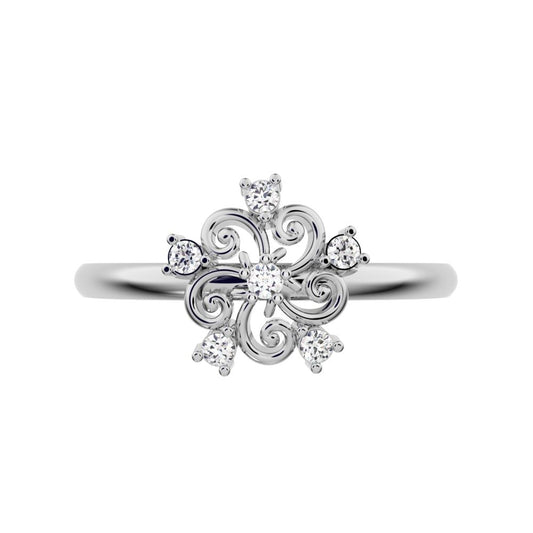 0.06 ct Round Cut Simulated Clear Diamond dainty Minimalist star cluster halo floral petal 14K / 18K Solid White Gold everyday ring