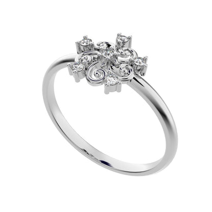 0.06 ct Round Cut Simulated Clear Diamond dainty Minimalist star cluster halo floral petal 14K / 18K Solid White Gold everyday ring
