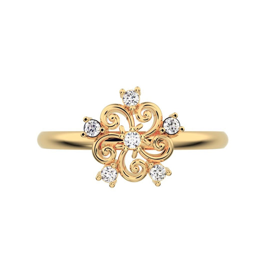 0.06 ct Round Cut Simulated Clear Diamond dainty Minimalist star cluster halo floral petal 14K / 18K Solid Yellow Gold everyday ring