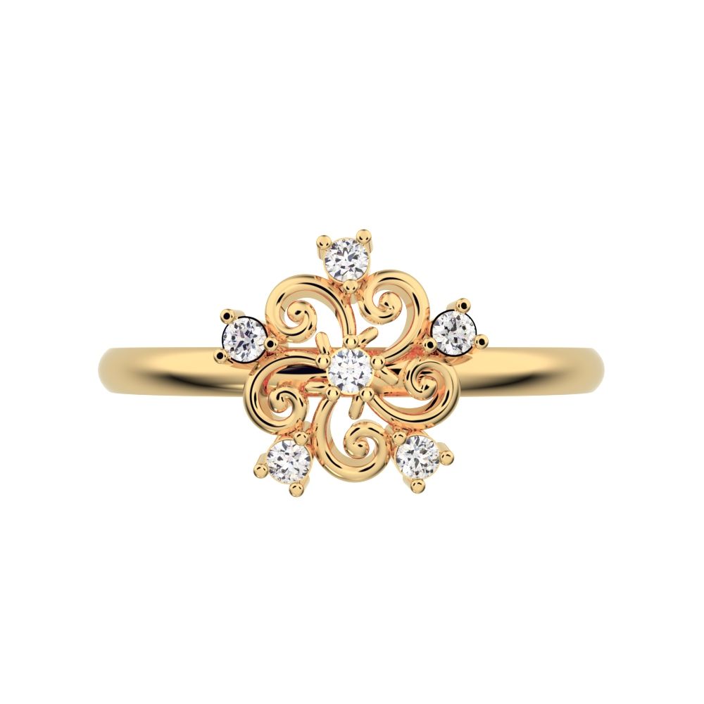 0.06 ct Round Cut Moissanite dainty Minimalist star cluster halo floral petal 14K / 18K Solid Yellow Gold everyday ring