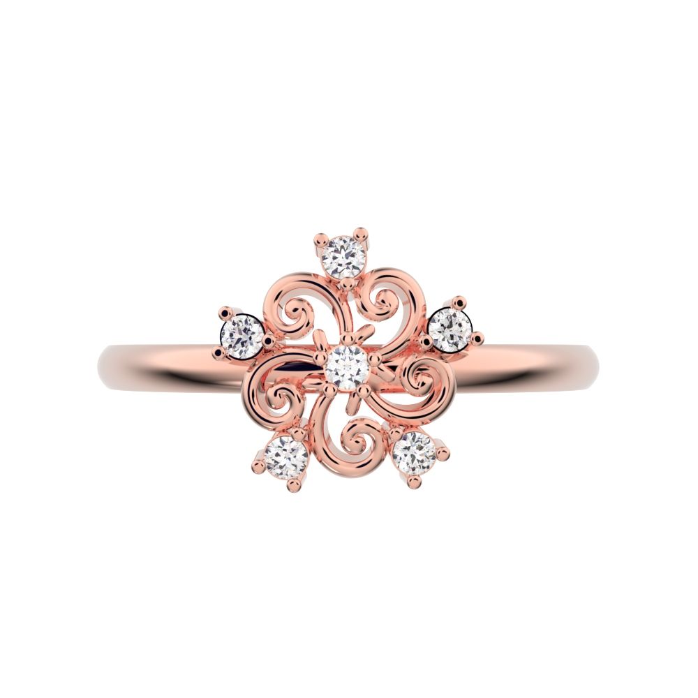 0.06 ct Round Cut Moissanite dainty Minimalist star cluster halo floral petal 14K / 18K Solid Rose Gold everyday ring
