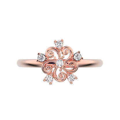 0.06 ct Round Cut Moissanite dainty Minimalist star cluster halo floral petal 14K / 18K Solid Rose Gold everyday ring