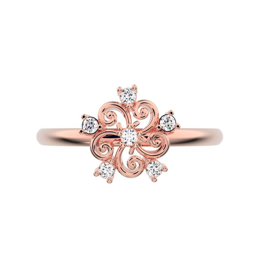 0.06 ct Round Cut Moissanite dainty Minimalist star cluster halo floral petal 14K / 18K Solid Rose Gold everyday ring