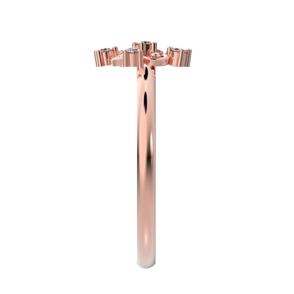 0.06 ct Round Cut Moissanite dainty Minimalist star cluster halo floral petal 14K / 18K Solid Rose Gold everyday ring