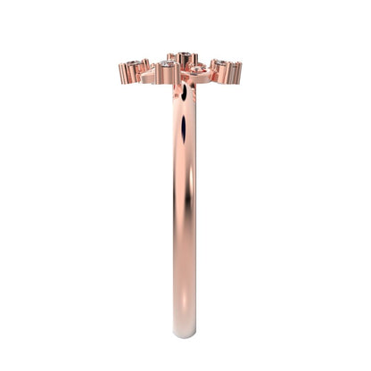 0.06 ct Round Cut Moissanite dainty Minimalist star cluster halo floral petal 14K / 18K Solid Rose Gold everyday ring