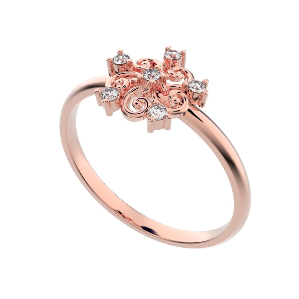 0.06 ct Round Cut Moissanite dainty Minimalist star cluster halo floral petal 14K / 18K Solid Rose Gold everyday ring