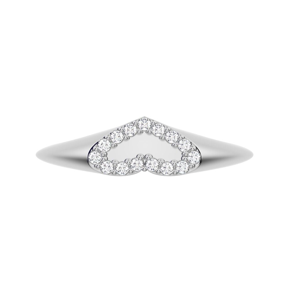 0.075 ct Round Cut Simulated Clear Diamond dainty Minimalist signet cluster heart 14K / 18K Solid White Gold everyday ring