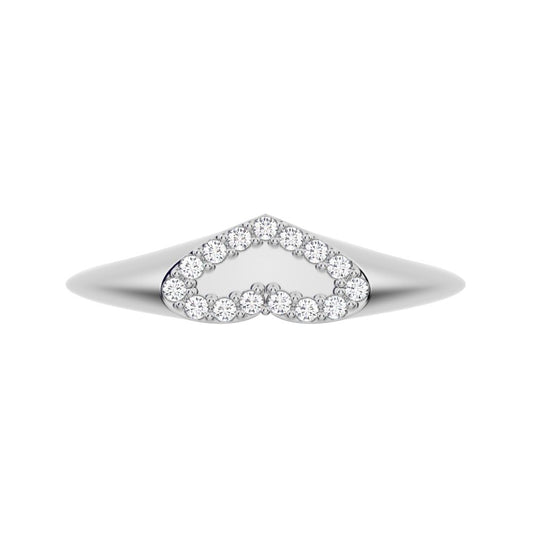 0.075 ct Round Cut Moissanite dainty Minimalist signet cluster heart 14K / 18K Solid White Gold everyday ring