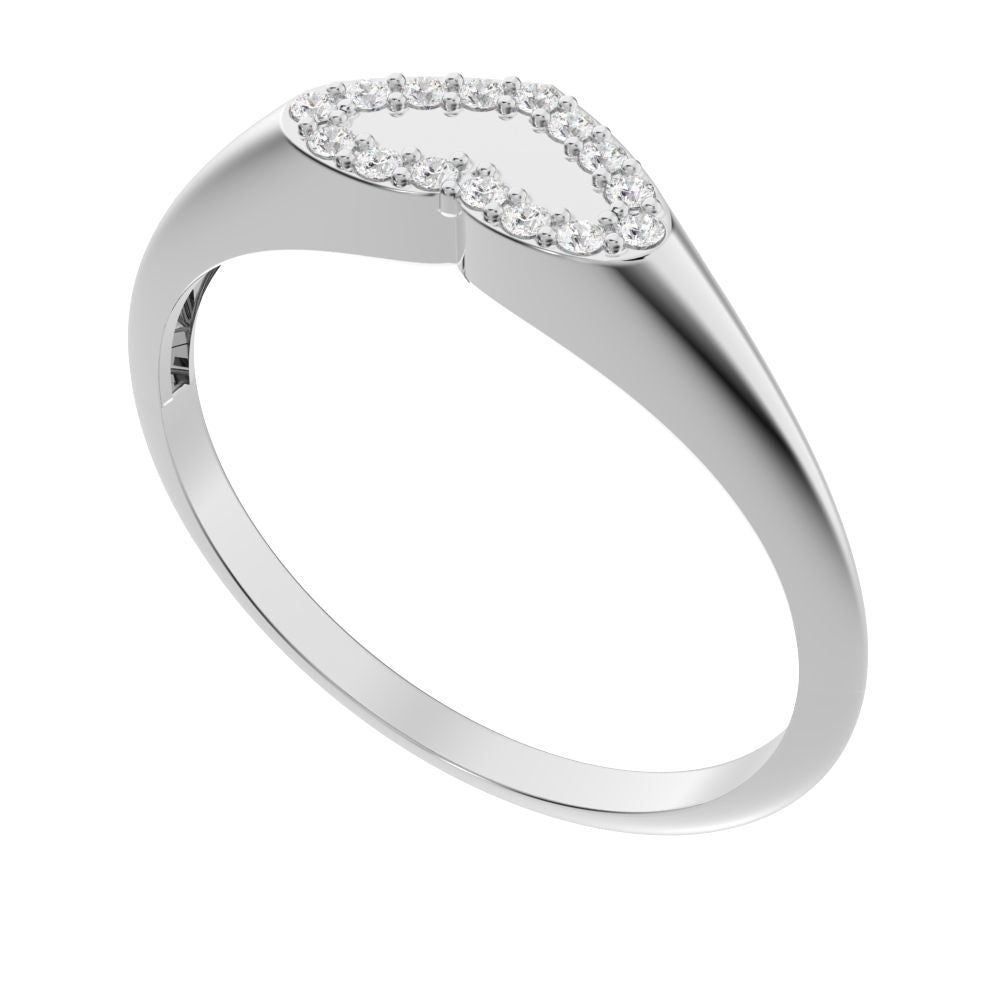 0.075 ct Round Cut Simulated Clear Diamond dainty Minimalist signet cluster heart 14K / 18K Solid White Gold everyday ring