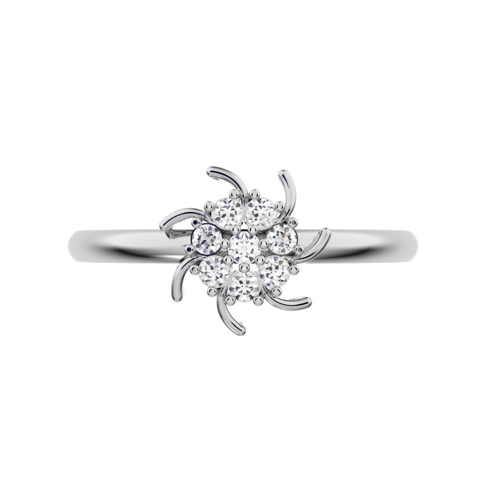 0.08 ct Round Cut Moissanite dainty Minimalist star cluster halo floral light 14K / 18K Solid White Gold everyday ring