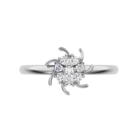 0.08 ct Round Cut Moissanite dainty Minimalist star cluster halo floral light 14K / 18K Solid White Gold everyday ring