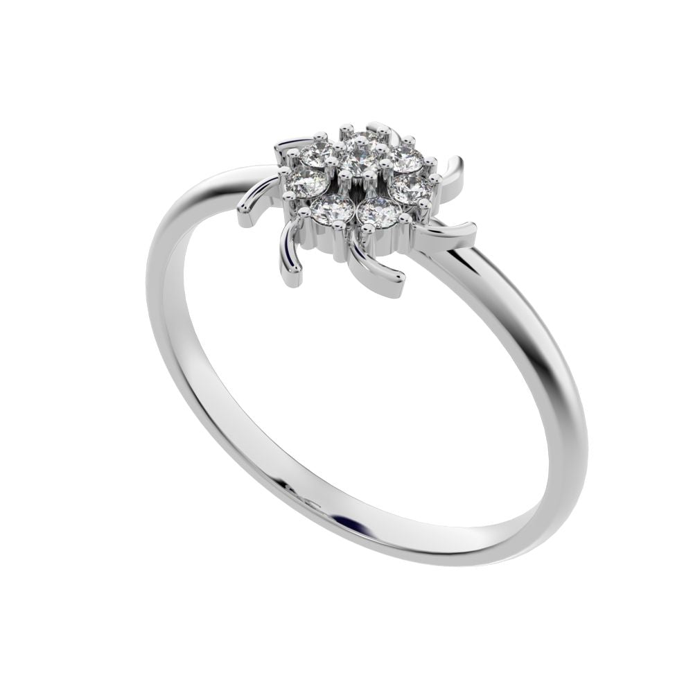 0.08 ct Round Cut Moissanite dainty Minimalist star cluster halo floral light 14K / 18K Solid White Gold everyday ring