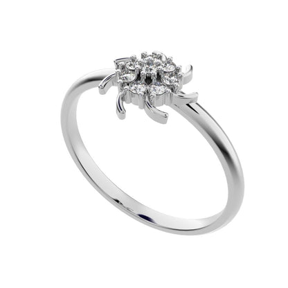 0.08 ct Round Cut Moissanite dainty Minimalist star cluster halo floral light 14K / 18K Solid White Gold everyday ring