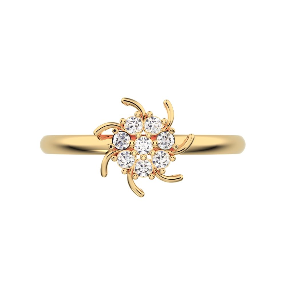 0.08 ct Round Cut Moissanite dainty Minimalist star cluster halo floral light 14K / 18K Solid Yellow Gold everyday ring