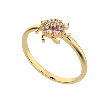 0.08 ct Round Cut Simulated Clear Diamond dainty Minimalist star cluster halo floral light 14K / 18K Solid Yellow Gold everyday ring