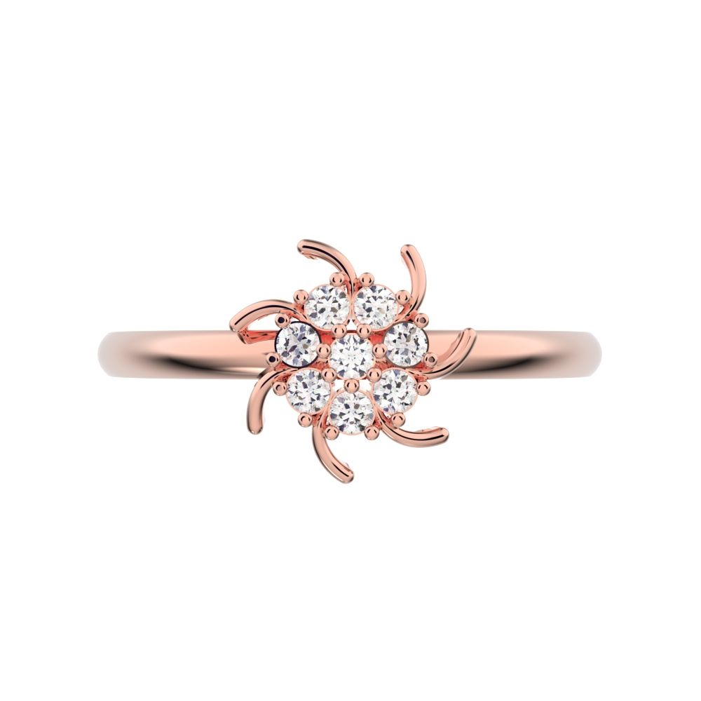 0.08 ct Round Cut Simulated Clear Diamond dainty Minimalist star cluster halo floral light 14K / 18K Solid Rose Gold everyday ring