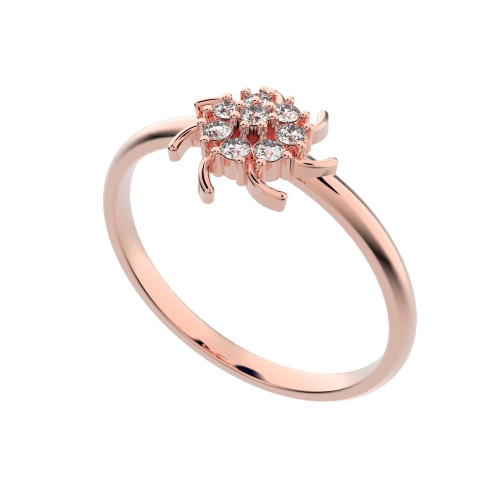 0.08 ct Round Cut Simulated Clear Diamond dainty Minimalist star cluster halo floral light 14K / 18K Solid Rose Gold everyday ring