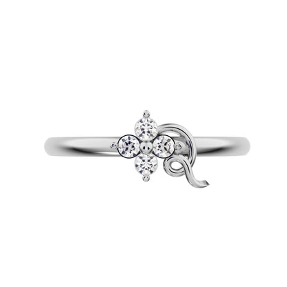 0.045 ct Round Cut Moissanite dainty Minimalist star cluster halo floral spiral knot 14K / 18K Solid White Gold everyday ring