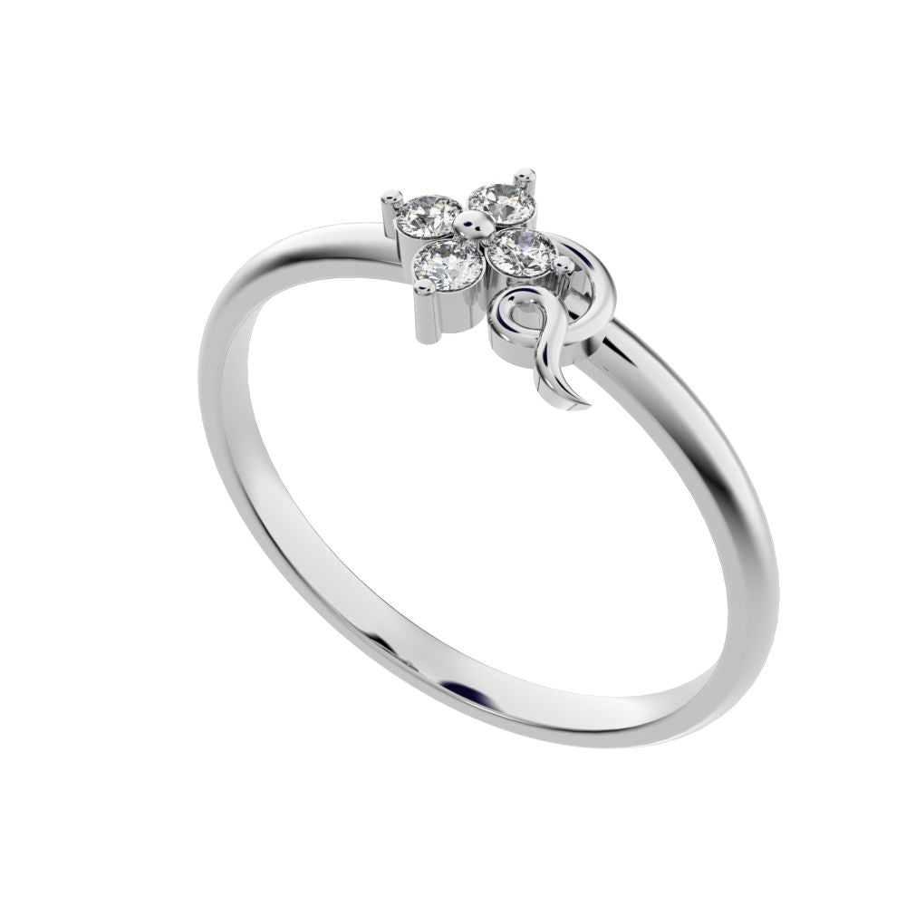 0.045 ct Round Cut Simulated Clear Diamond dainty Minimalist star cluster halo floral spiral knot 14K / 18K Solid White Gold everyday ring