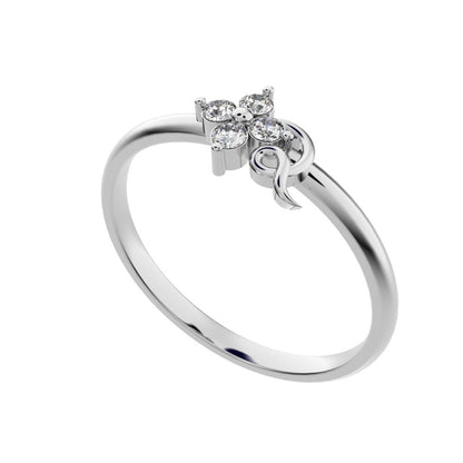 0.045 ct Round Cut Moissanite dainty Minimalist star cluster halo floral spiral knot 14K / 18K Solid White Gold everyday ring