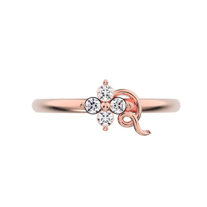 0.045 ct Round Cut Moissanite dainty Minimalist star cluster halo floral spiral knot 14K / 18K Solid Rose Gold everyday ring