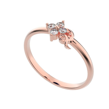 0.045 ct Round Cut Moissanite dainty Minimalist star cluster halo floral spiral knot 14K / 18K Solid Rose Gold everyday ring