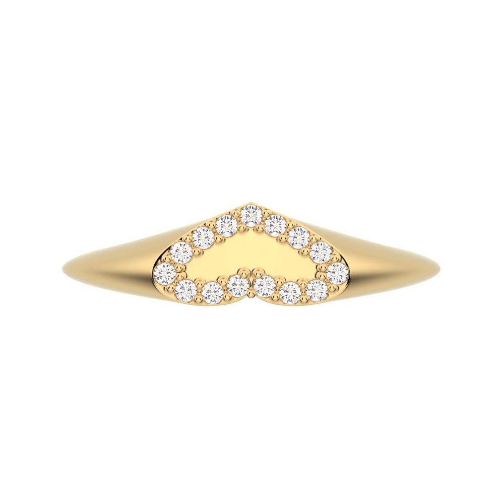 0.075 ct Round Cut Simulated Clear Diamond dainty Minimalist signet cluster heart 14K / 18K Solid Yellow Gold everyday ring