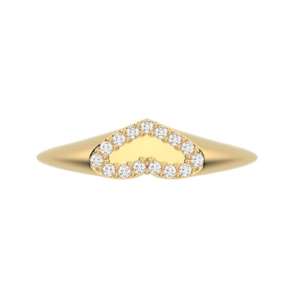 0.075 ct Round Cut Simulated Clear Diamond dainty Minimalist signet cluster heart 14K / 18K Solid Yellow Gold everyday ring
