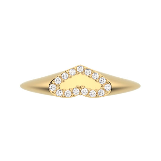0.075 ct Round Cut Moissanite dainty Minimalist signet cluster heart 14K / 18K Solid Yellow Gold everyday ring