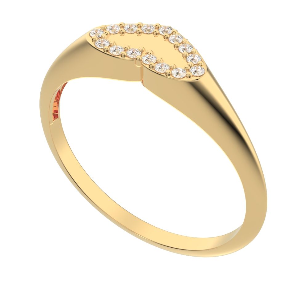 0.075 ct Round Cut Simulated Clear Diamond dainty Minimalist signet cluster heart 14K / 18K Solid Yellow Gold everyday ring