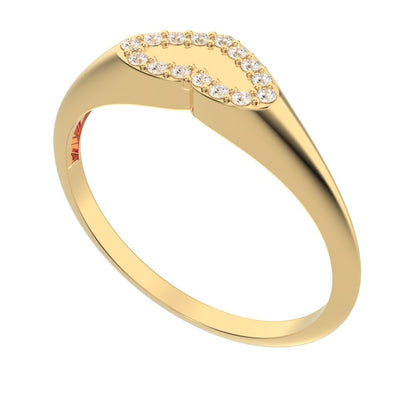 0.075 ct Round Cut Simulated Clear Diamond dainty Minimalist signet cluster heart 14K / 18K Solid Yellow Gold everyday ring