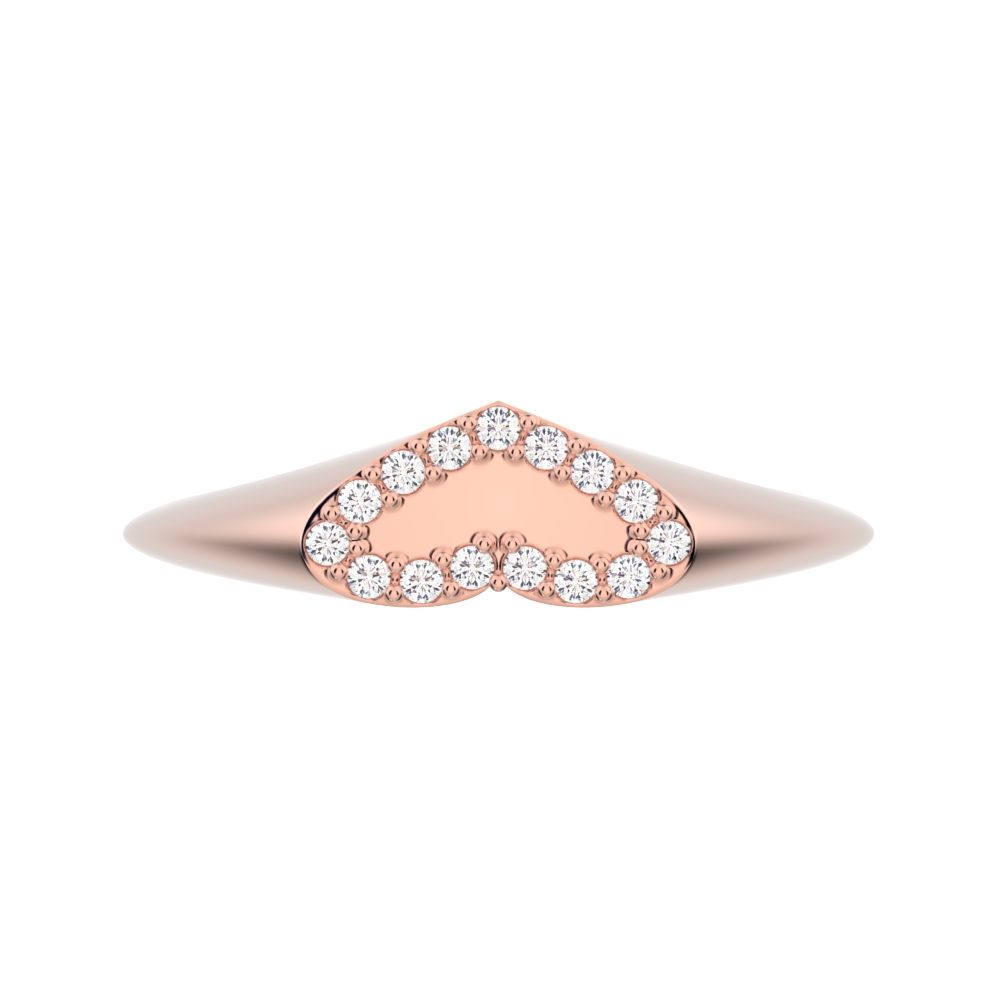 0.075 ct Round Cut Moissanite dainty Minimalist signet cluster heart 14K / 18K Solid Rose Gold everyday ring