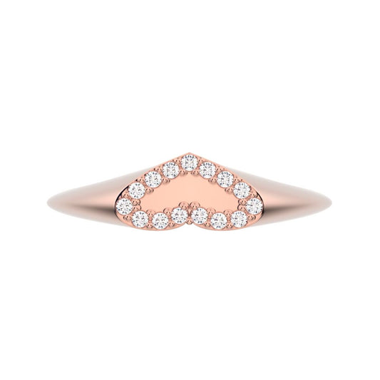 0.075 ct Round Cut Moissanite dainty Minimalist signet cluster heart 14K / 18K Solid Rose Gold everyday ring