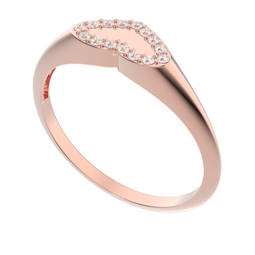 0.075 ct Round Cut Moissanite dainty Minimalist signet cluster heart 14K / 18K Solid Rose Gold everyday ring