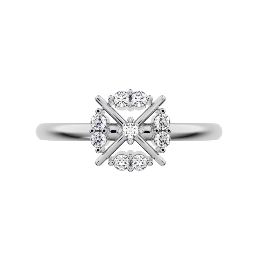 0.09 ct Round Cut Simulated Clear Diamond dainty Minimalist star cluster halo criss cross circle 14K / 18K Solid White Gold everyday ring