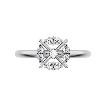 0.09 ct Round Cut Simulated Clear Diamond dainty Minimalist star cluster halo criss cross circle 14K / 18K Solid White Gold everyday ring