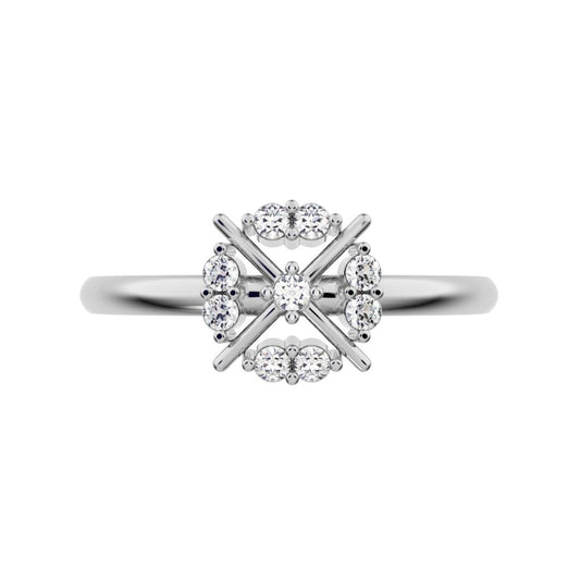 0.09 ct Round Cut Moissanite dainty Minimalist star cluster halo criss cross circle light 14K / 18K Solid White Gold everyday ring