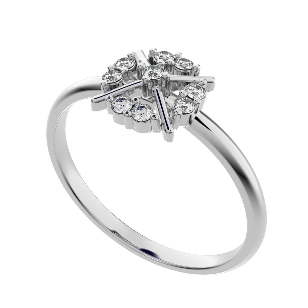 0.09 ct Round Cut Moissanite dainty Minimalist star cluster halo criss cross circle light 14K / 18K Solid White Gold everyday ring