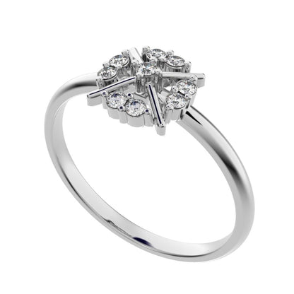 0.09 ct Round Cut Moissanite dainty Minimalist star cluster halo criss cross circle light 14K / 18K Solid White Gold everyday ring