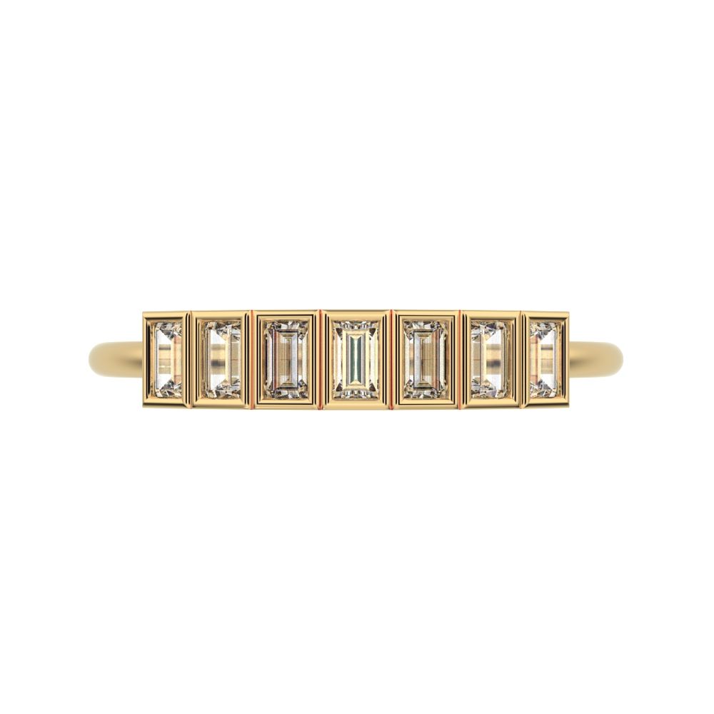 0.35Ct Baguette Cut Simulated Clear Diamond Stackable Minimalist bezel Half Eternity 14K / 18K Solid Yellow Gold everyday wedding band