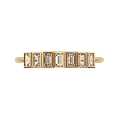 0.35Ct Baguette Cut Simulated Clear Diamond Stackable Minimalist bezel Half Eternity 14K / 18K Solid Yellow Gold everyday wedding band