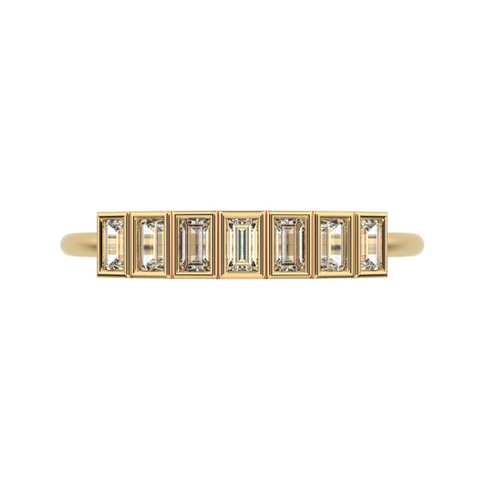 0.35Ct Baguette Cut Simulated Clear Diamond Stackable Minimalist bezel Half Eternity 14K / 18K Solid Yellow Gold everyday wedding band