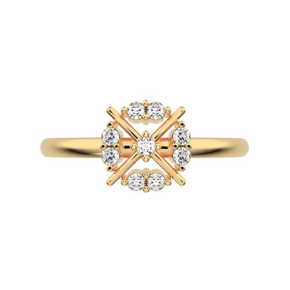 0.09 ct Round Cut Simulated Clear Diamond dainty Minimalist star cluster halo criss cross circle 14K / 18K Solid Yellow Gold everyday ring