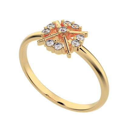 0.09 ct Round Cut Simulated Clear Diamond dainty Minimalist star cluster halo criss cross circle 14K / 18K Solid Yellow Gold everyday ring