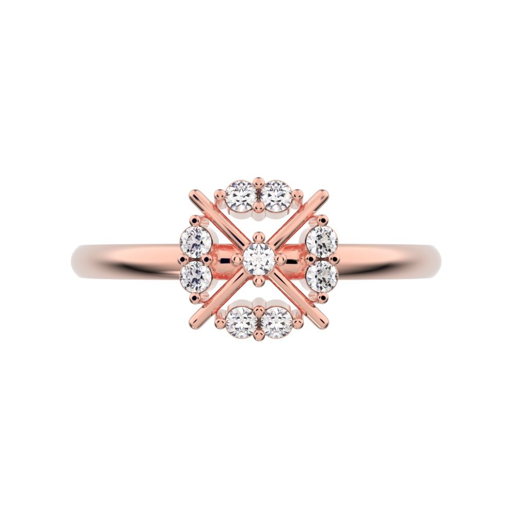 0.09 ct Round Cut Moissanite dainty Minimalist star cluster halo criss cross circle light 14K / 18K Solid Rose Gold everyday ring