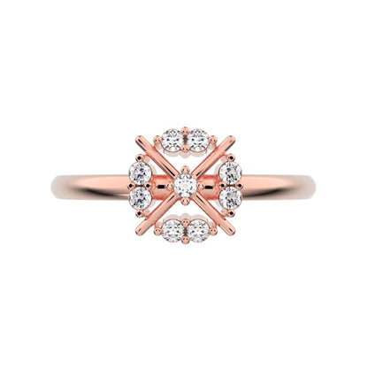 0.09 ct Round Cut Moissanite dainty Minimalist star cluster halo criss cross circle light 14K / 18K Solid Rose Gold everyday ring